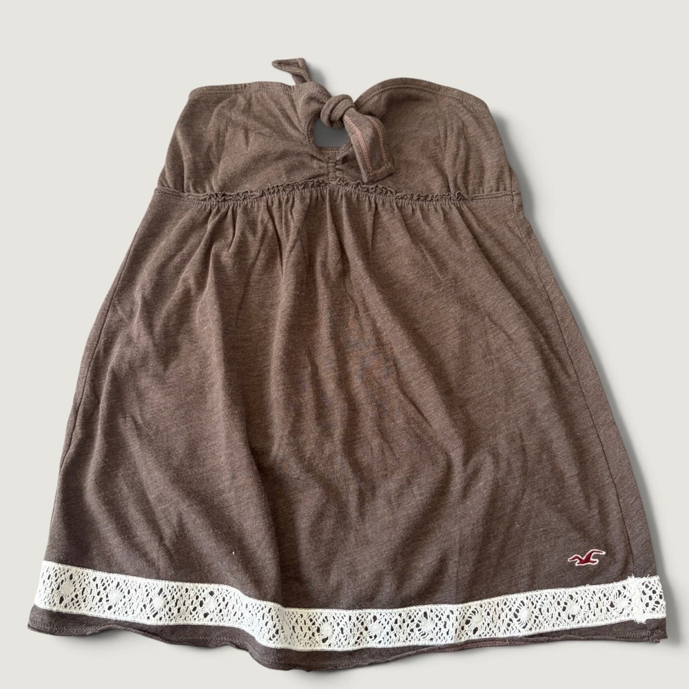 Hollister Brown Lace Trim Tie Front Tube Top Womens XS Y2K Coquette Fairycore